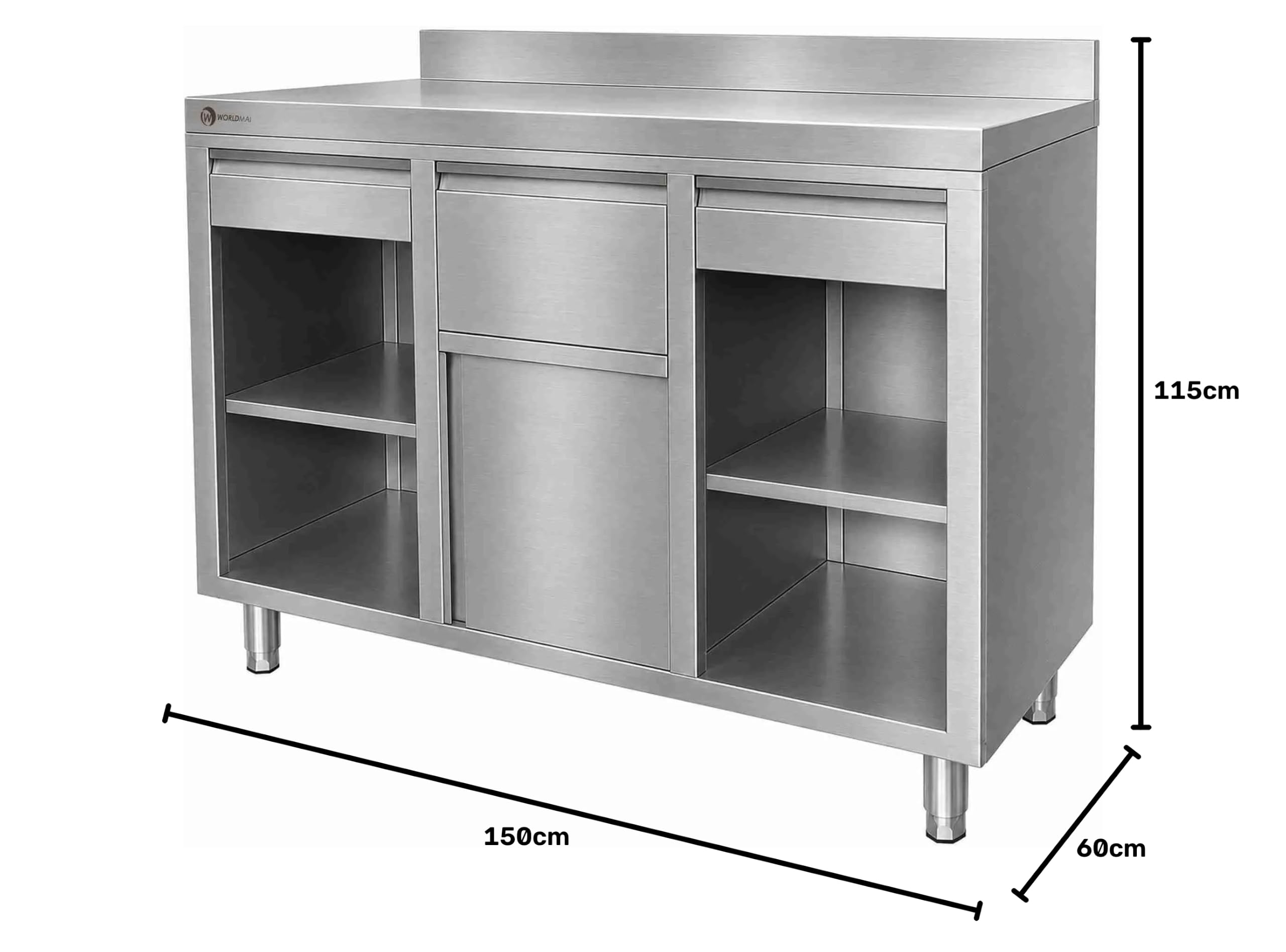 Mueble cafetero Industrial en Acero Inoxidable 150 x 60 cm hostelería. Mesa Profesional para máquina de café de Bar y Restaurante.