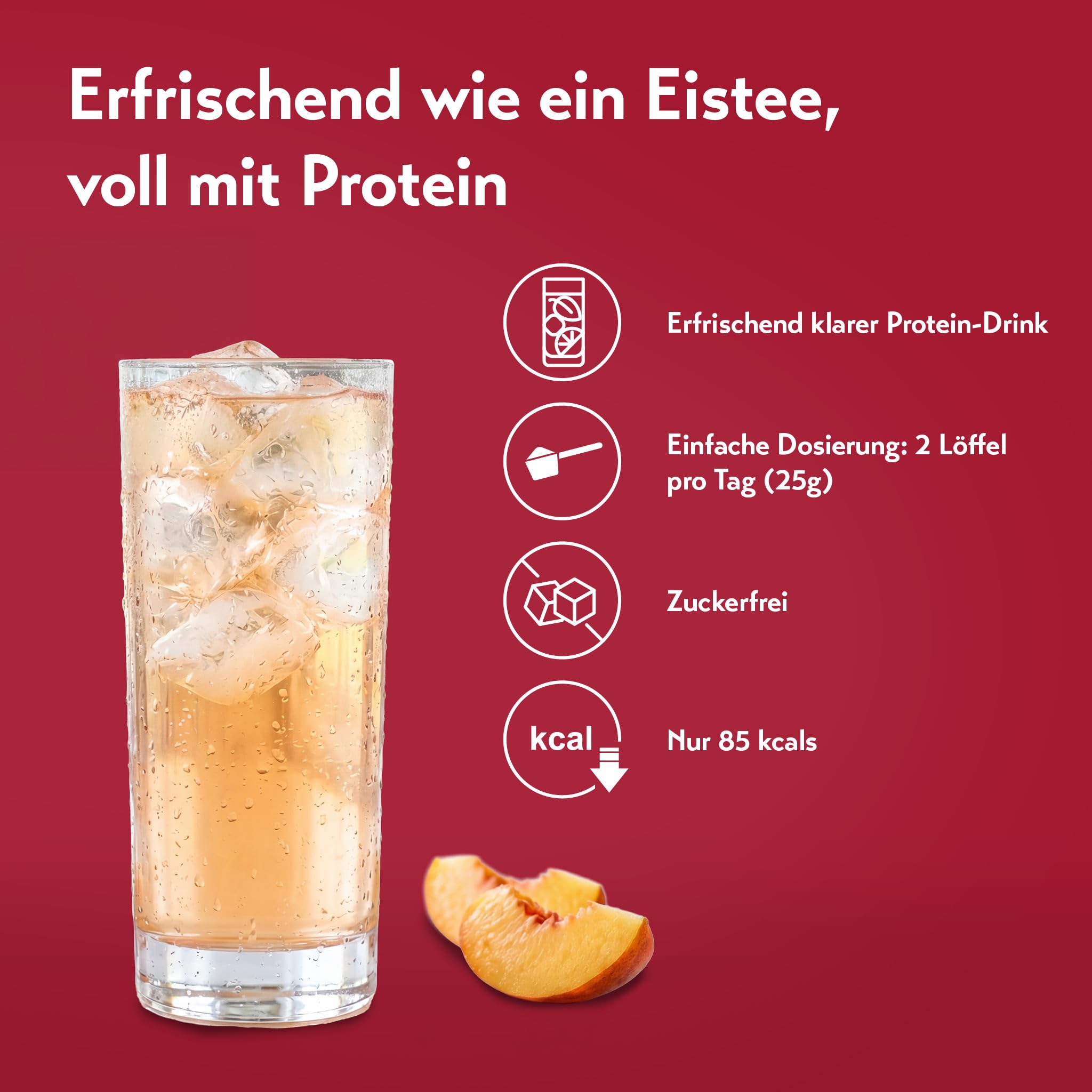 pureSGP® Clear Protein Peach Ice Tea[500g] Whey-Isolat in Apothekenqualität | Erfrischender Peach Iced Tea Geschmack. Klar, leicht und optimal in Wasser löslich. Zuckerfrei und mit hoher Bioverfügbarkeit