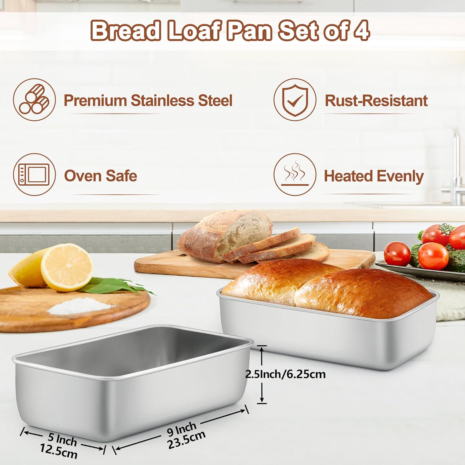 LIANYU 22 Piece Dinnerware Sets with Bread Loaf Pan, Stoneware Plates and Bowls Dish Sets, 9x5 Stainless Steel Meat loaf Baking Pan, Dishwasher Safe