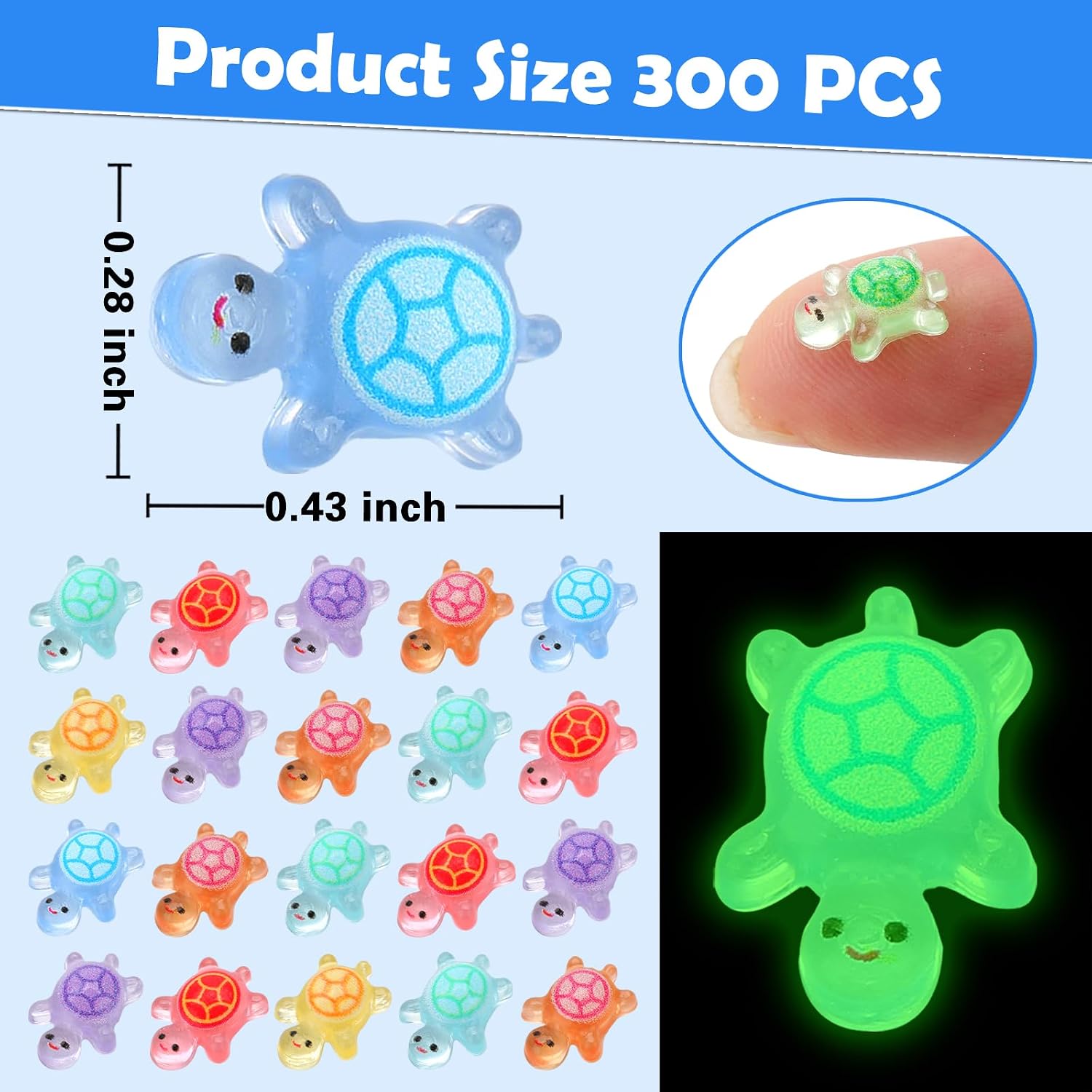 300 Pack Luminous Mini Resin Turtles, Tiny Sea Turtle Glow in The Dark for Crafts Cute Ocean Miniatures Animals Figurines to Hide for Fairy Garden Landscape Dollhouse Party Decorations thumbnail