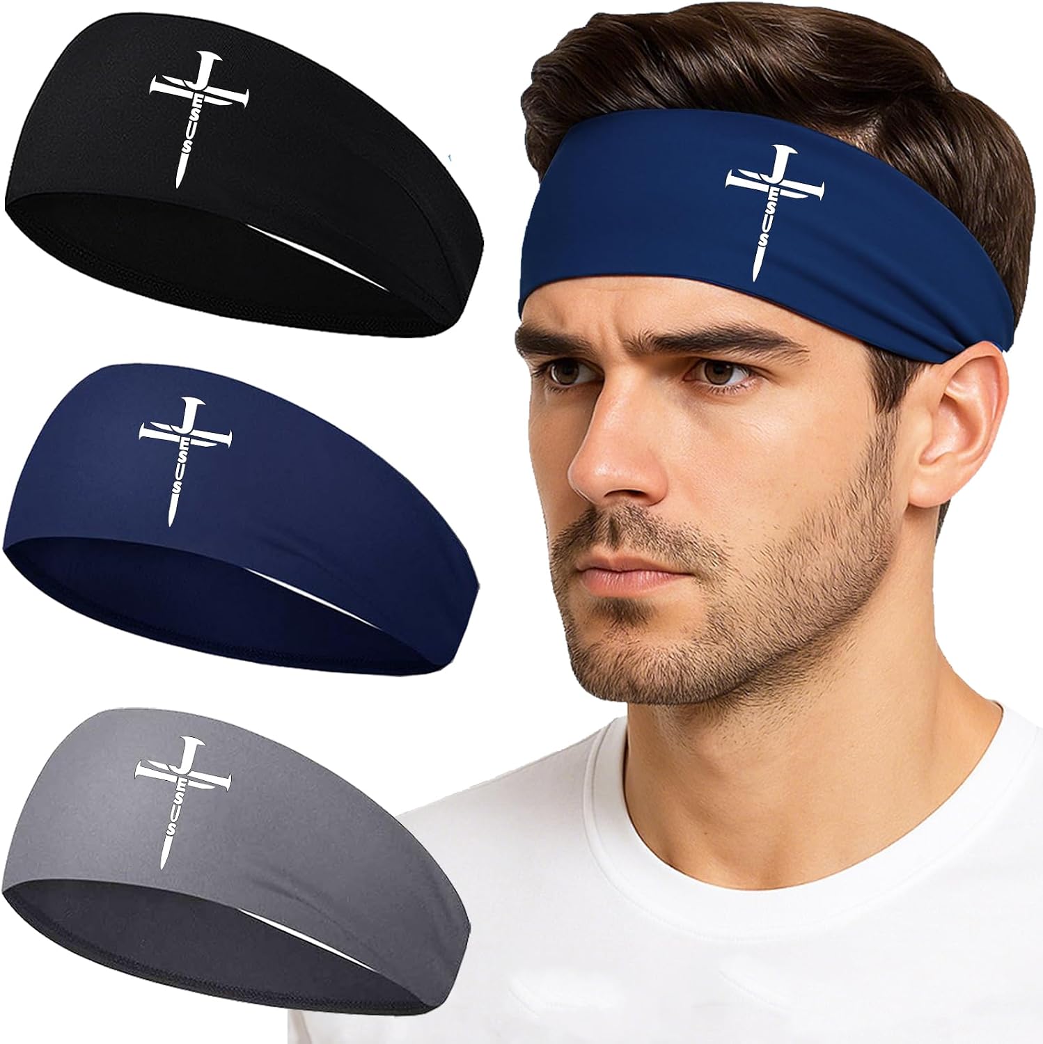 3 Pcs Sweatbands Sport Headbands for Men Women Mens Headband Wide Sweat Bands Headbands Workout Running Hairband