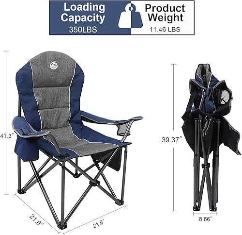 Miniatura 9 de Silla de campamento portátil de gran tamaño, silla plegable acolchada para exteriores, soporta 350 libras, silla de césped resistente con soporte