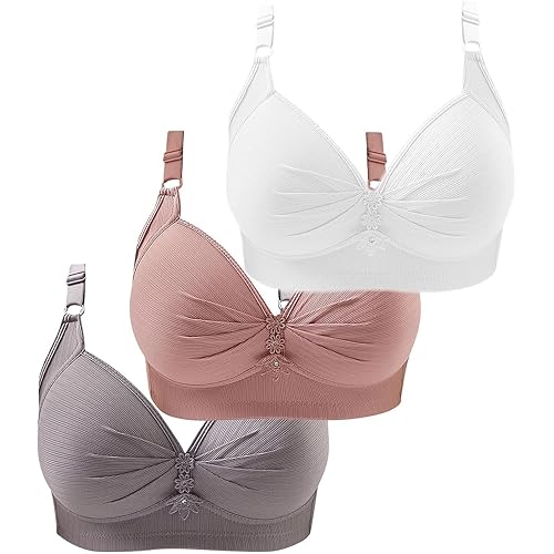 Womens 3 Pack Sports Bras No Underwire Push up Comfy Bra Solid Color Seamless Plus Size Sleep Bra Top Everyday