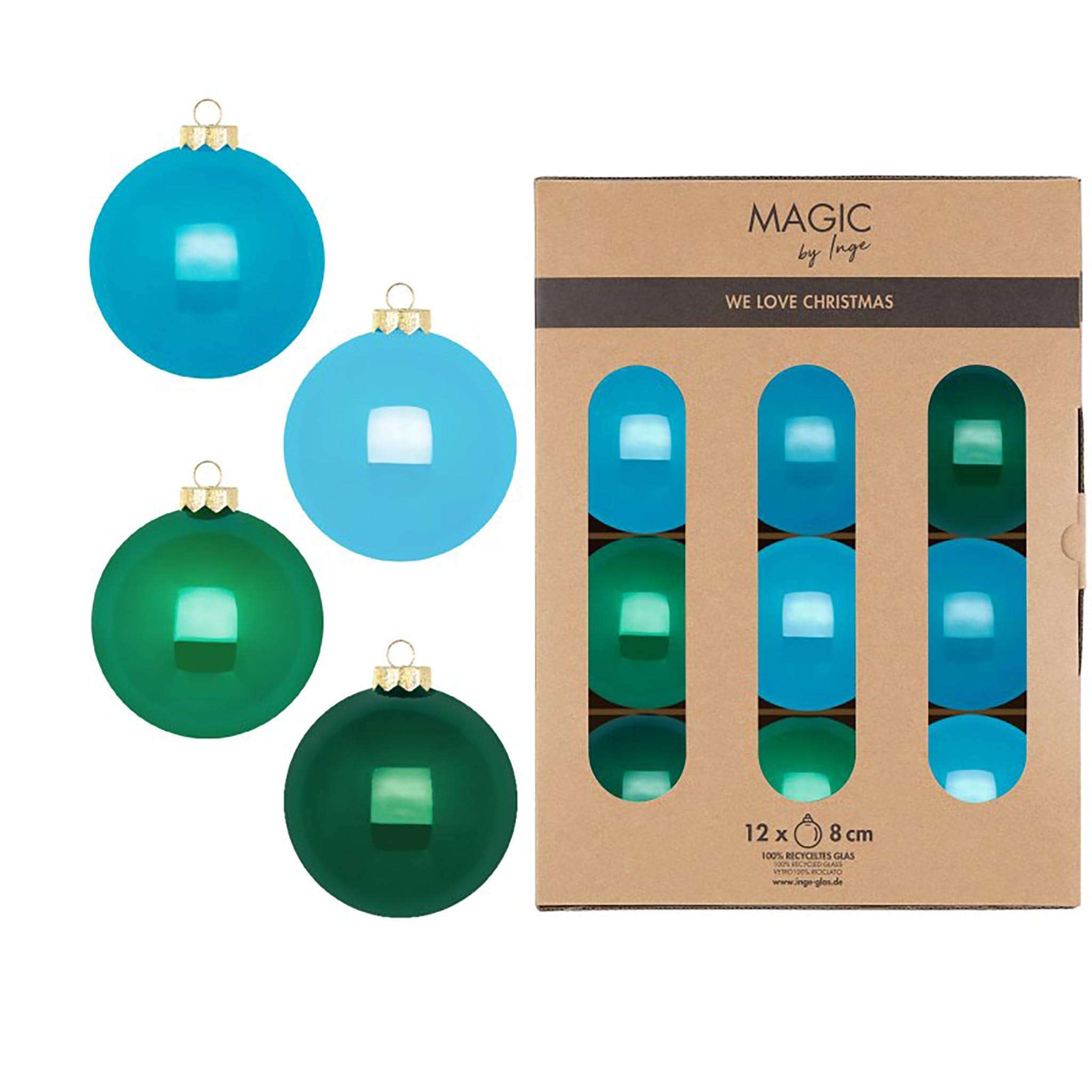 Boules de Noël en verre Jumping Jack : lot de 12 pièces de 8 cm mat et brillant