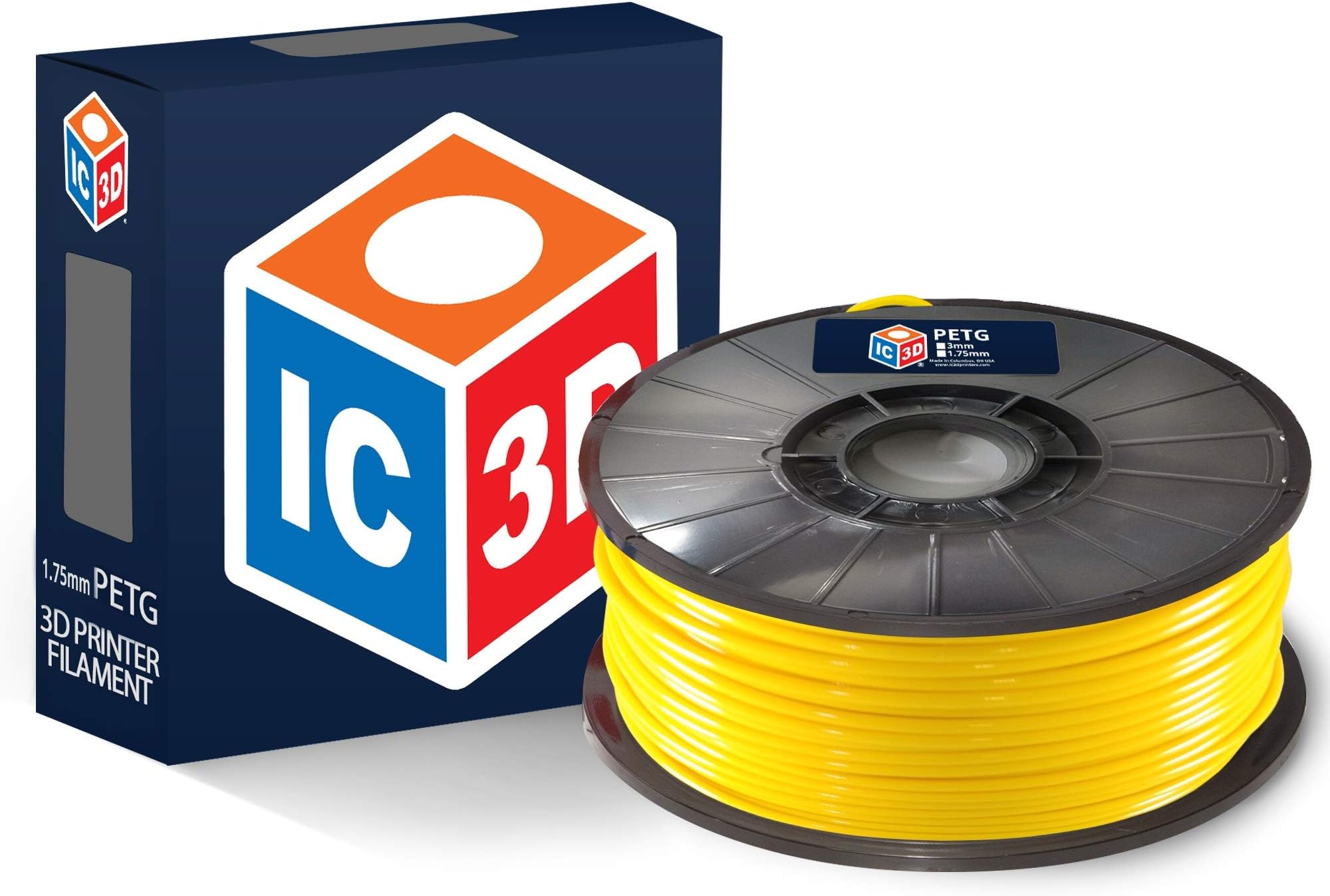 IC3D 1.75mm PETG 3D Printer Filament - Dimensional Accuracy +/- 0.05mm - Professional Grade 3D Printing Filament - Made in USA 1 kg Yelow PETG1752Yellow