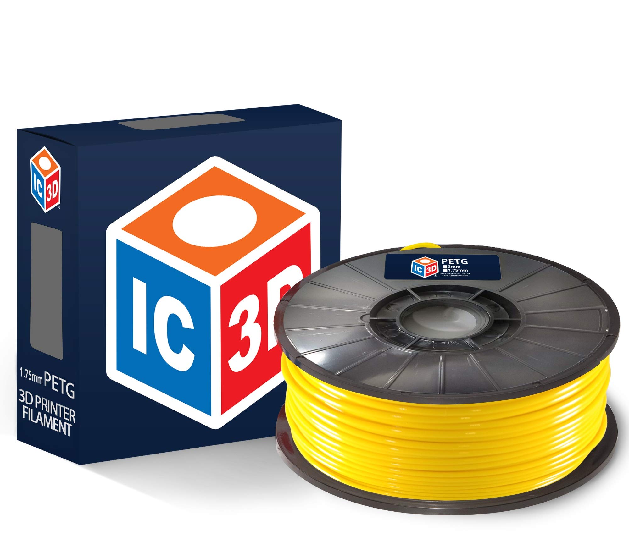 IC3D 1.75mm PETG 3D Printer Filament - Dimensional Accuracy +/- 0.05mm - Professional Grade 3D Printing Filament - Made in USA 1 kg Yelow PETG1752Yellow