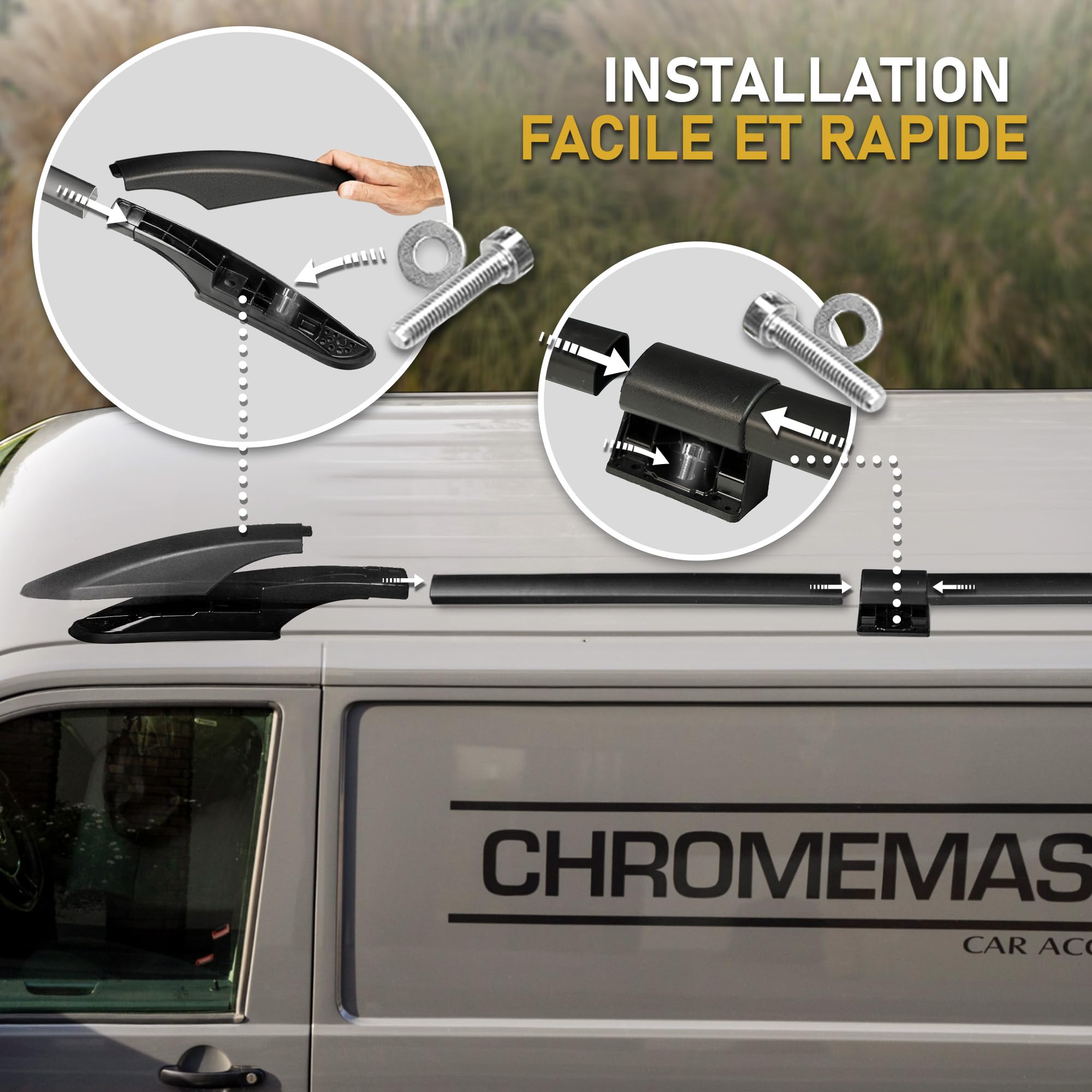 CHROMEMASTER | Compatibles avec Mercedes Vito/Viano W639 Short 2003-2014 | Les Barres de Toit | Conçus pour Le Montage de Barres de Toit, de Coffres de Toit ou de Porte-vélos | Structure en Aluminium