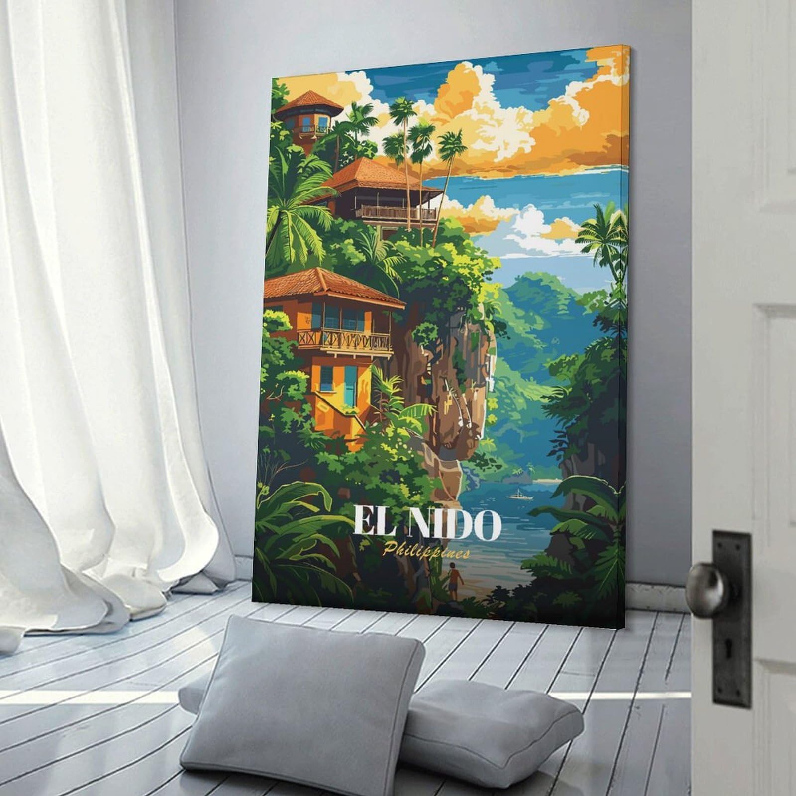 Junmoney Frame-Style-3 El Nido Philippines Travel Poster Room Decor Wall Art 24X36inch(60X90cm), For Entrance Walls, Hall Decor Or Foyers, A Neat Decor Update For Hallways