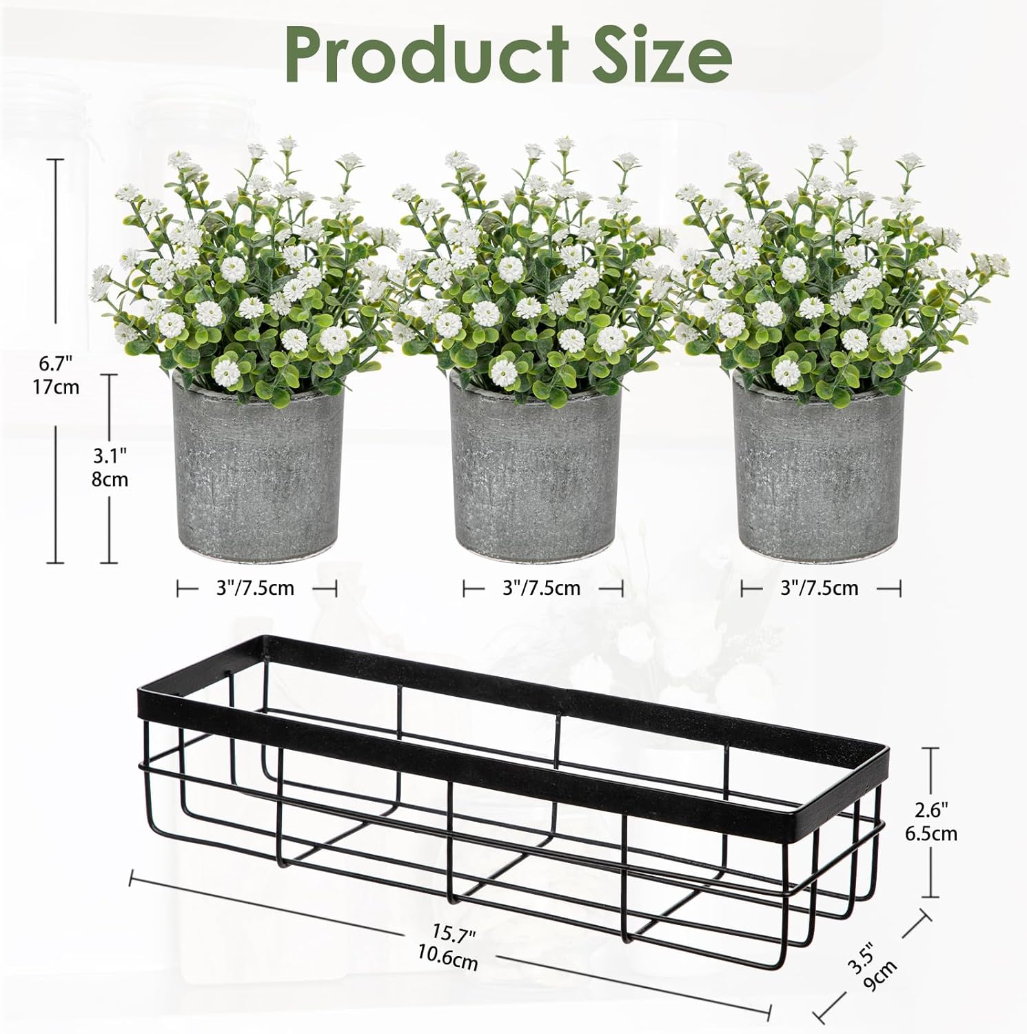 DILATATA Baby's Breath Artificial Flowers Table Centerpiece Decoration Potted Artificial Babys Breath Small Fake Plants for Shelf Desk Home Decor Fake White Babys Breath Flower with Vase