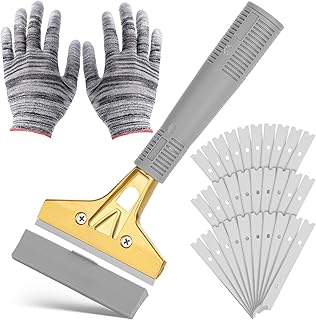 Bates- Razor Blade Scraper Tool, 4 Inch, Floor Razor Scraper Tool with 30 Extra Carbon Steel Blades and a Pair of Safety Gloves
