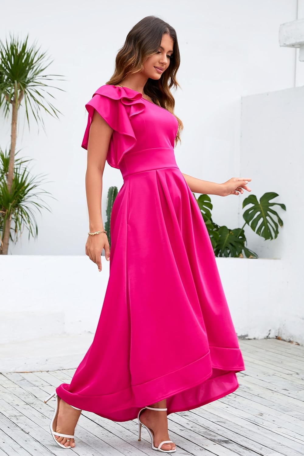 Ruffle Sleeve Dress Asymmetrical Neckline Women's Dress Cocktail Evening Party Dress