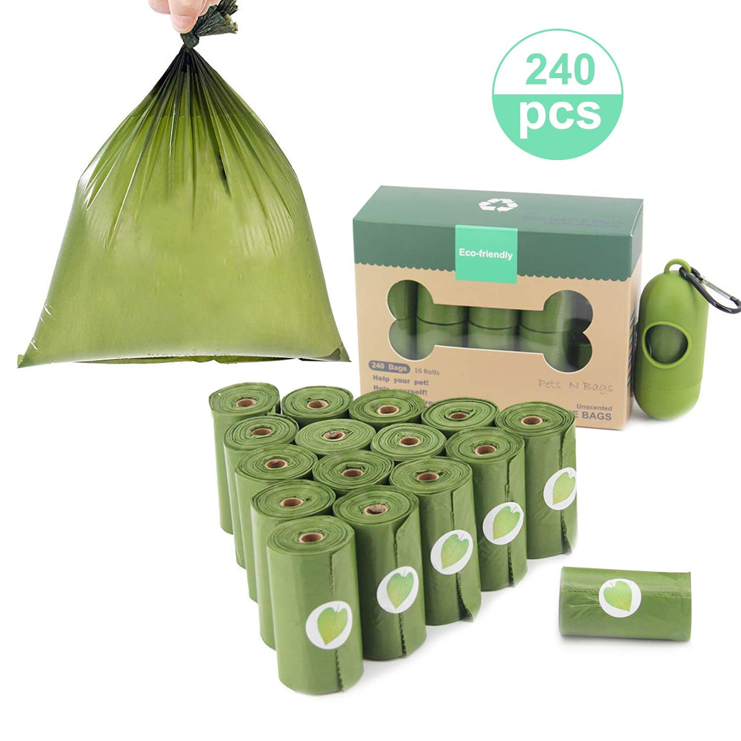 Earth-Friendly Dog Poop Bags, Pet Waste Bags with Dispenser - Extra Thick and Strong Leak Proof Poop Bags for Dog Cat 16 Rolls