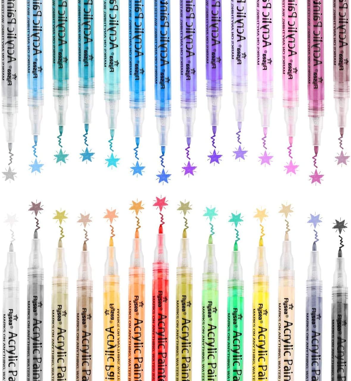 Acrylic Paint Markers Pens Set with 28 Colors Acrylic Paint Pens for Rocks Painting, Fabric, Wood, Canvas, Ceramic, Scrapbooking Supplies, DIY Crafts Making Art Supplies,Quick-Dry Paint Pens