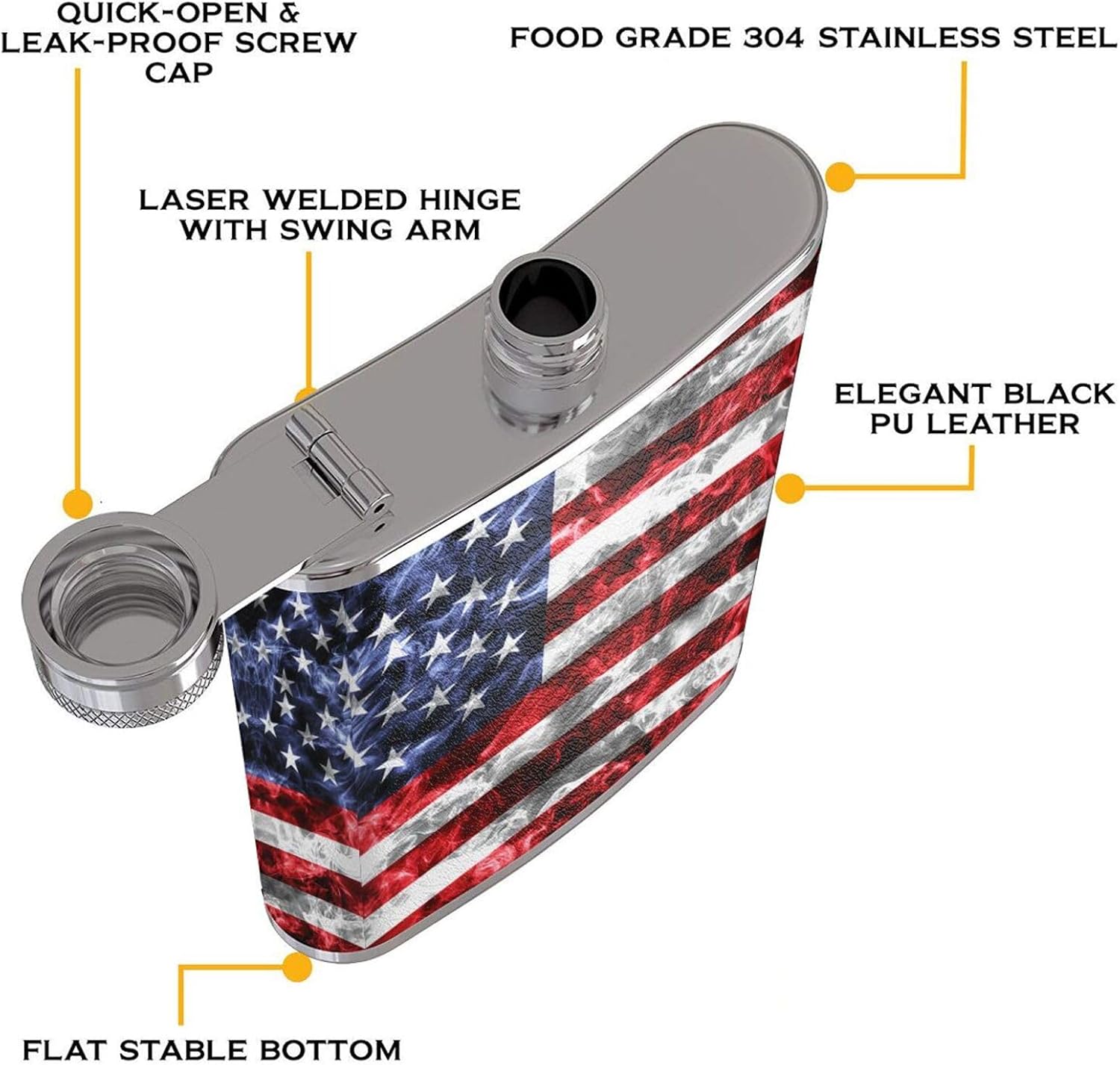 American Flag Flask 8oz for Men Women,Personalized Cute Hip Flask Stainless Steel Portable Pocket Whiskey Flask Leak Proof for Outdoor Climbing Camping Bar Party Drinker