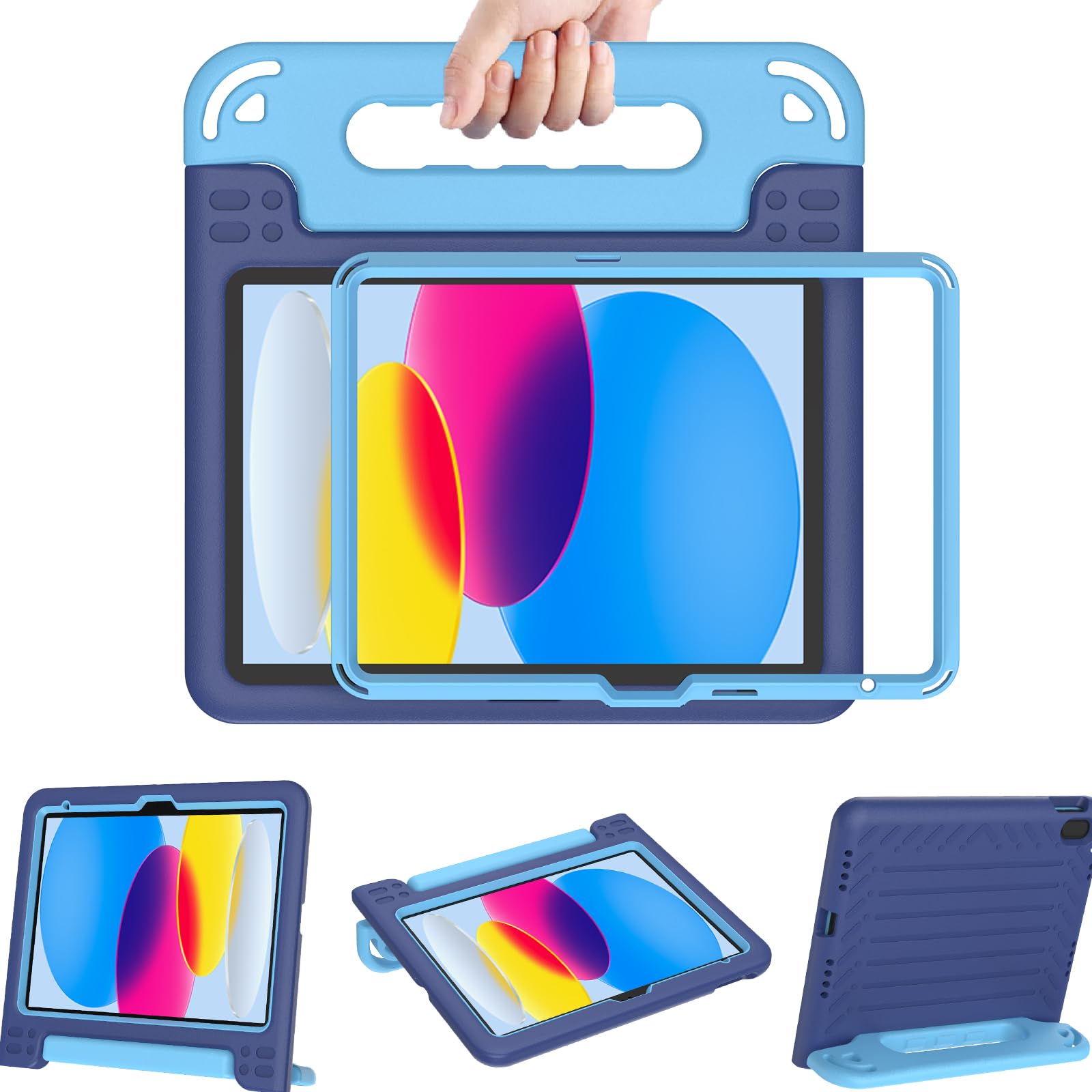 BMOUO Kids Case for iPad A16 11th Generation 11"/10th Gen 10.9", Navy Blue