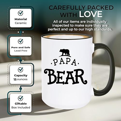 Miniatura 5 de shop4ever Taza de cerámica Papa Bear para café, regalo para papá, 15 onzas (mango negro)