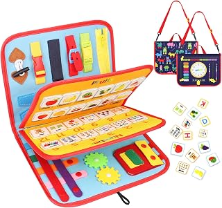 DJ&RPPQ Busy Board Montessori Toys for Boys Girls 1 2 3 4 Years Old Sensory Toys 1-3 Toddler Travel Toys Educational Activity Sensory Board Preschool Learning Toys Gift for Boys Girls Dark Blue