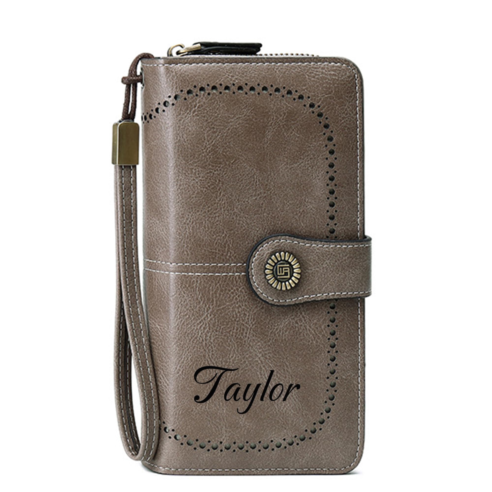 Blireana Custom Wristlet Wallet,Personalized Engraved Name Wallets with RFID Blocking Large Capacity Wristlet Clutch Purse Credit Card Holder for