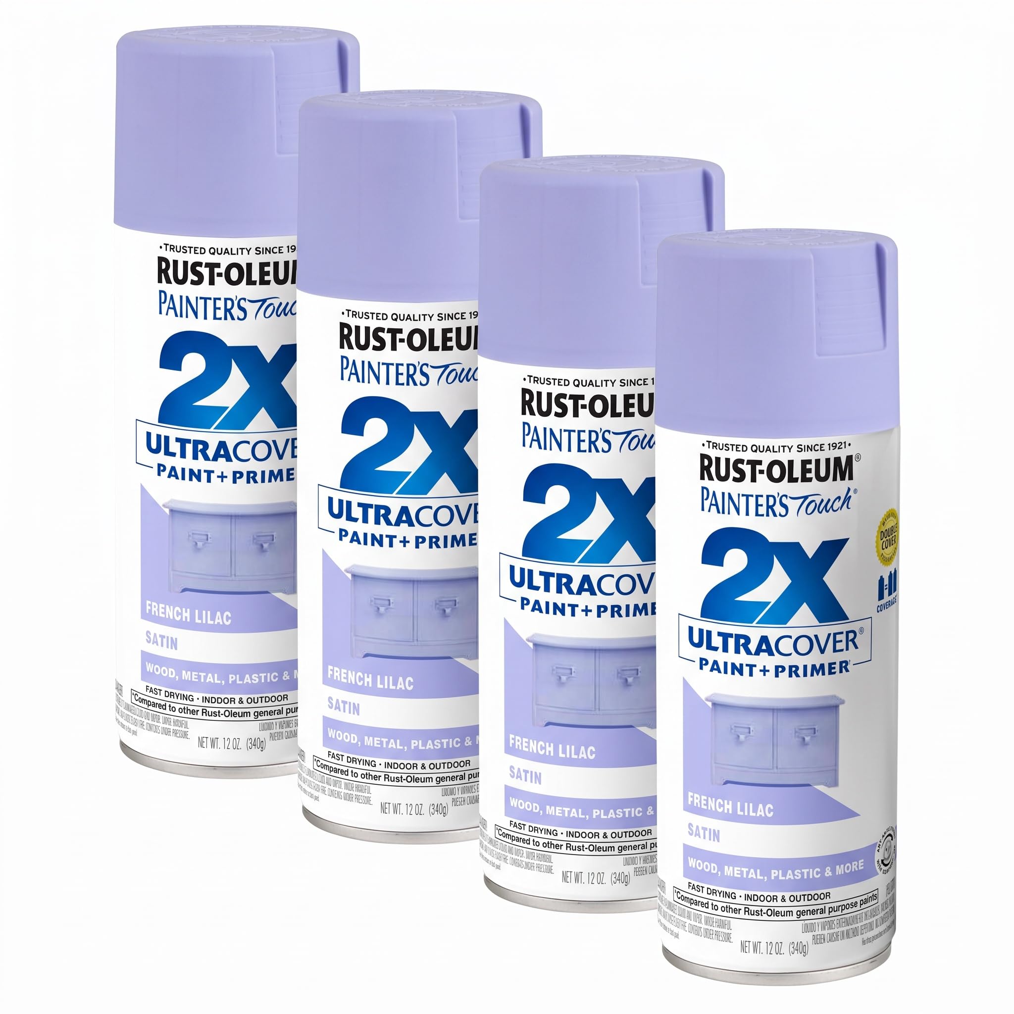 Rust-Oleum 334068 Painter's Touch 2X Ultra Cover Spray Paint, 12 oz, Satin French Lilac (Pack of 4)