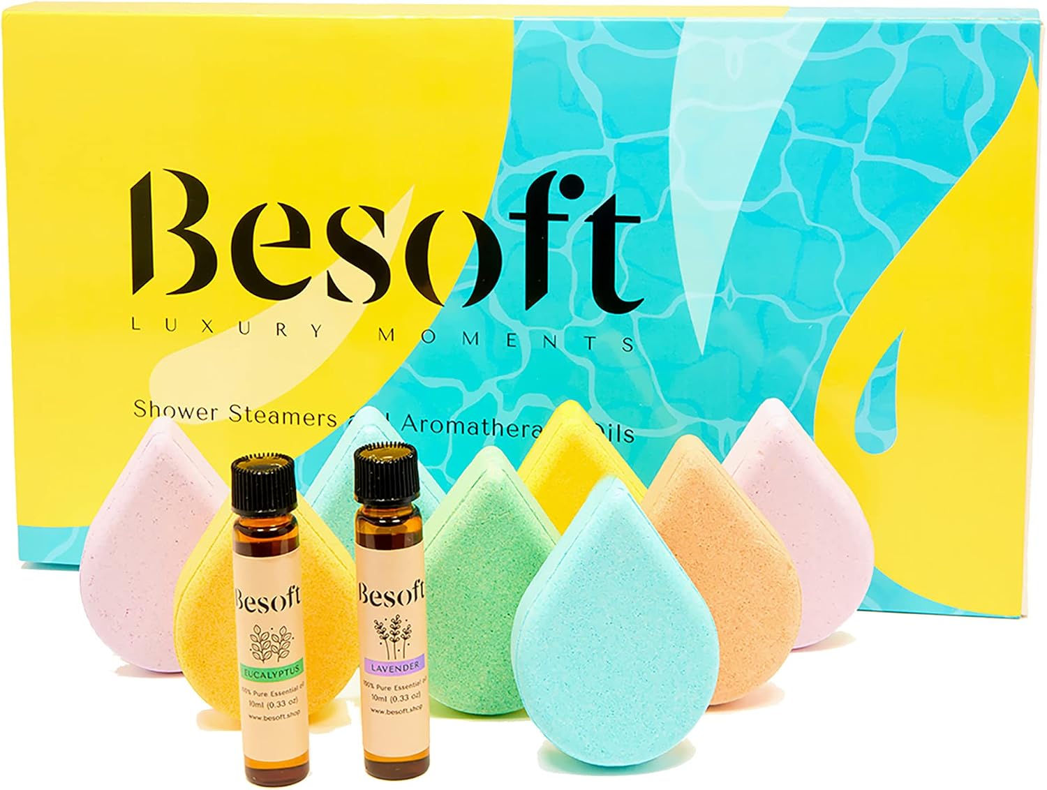 Besoft Shower Steamers Aromatherapy Set - 8 Shower Bombs with 2 Lavender and Eucalyptus Essential Oils, Mix, 8 count (Pack of 1)