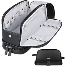 TOPEAST Toiletry Bag for Men, Large PU Leather Dopp Kit with Waterproof Wet Pocket, Double Layer Travel Toiletry Organizer with Brush Compartment, Shaving Bag with Handle, Black