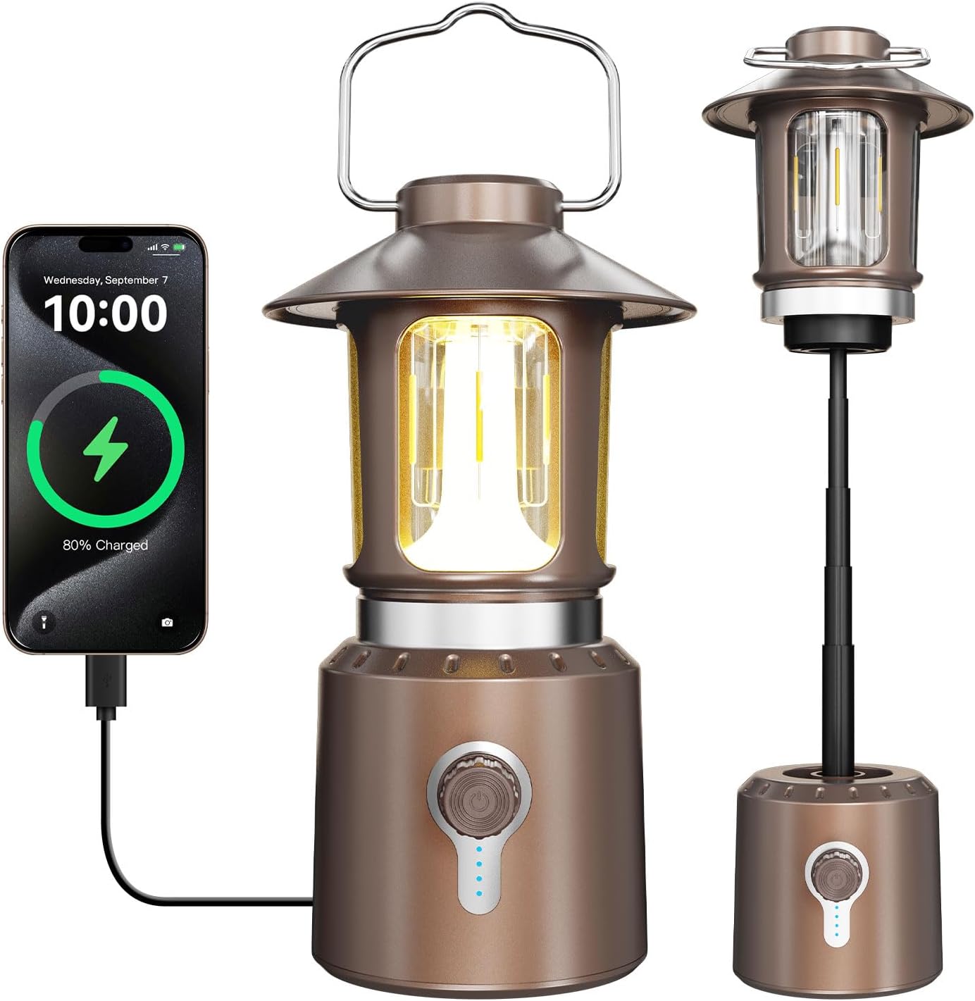 Telescopic Camping Lights Rechargeable,8000mAh Retro Classic LED Camping Lantern,3 Light Modes,Cordless Dimmable Camping Tent Lamp Portable Power Supply IPX4 Waterproof,Light for Indoor & Outdoor