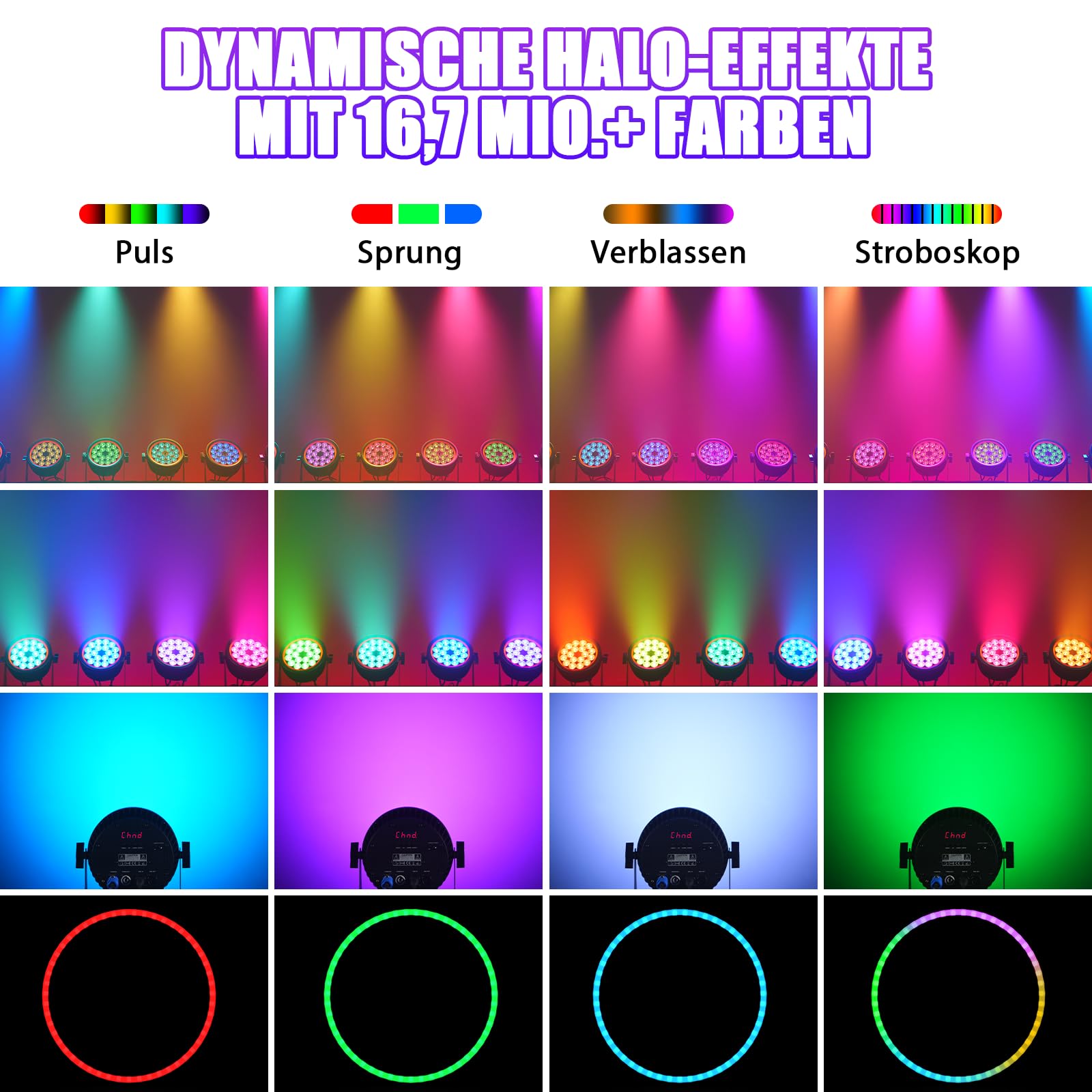 1 szt. 18 x 10 W LED RGBW Par Light DMX 512, cichy reflektor parowy z pierścieniem RGB, światło sceniczne ze sterowaniem muzyką i stroboskopem, aluminiowa obudowa, światło imprezowe dla DJ