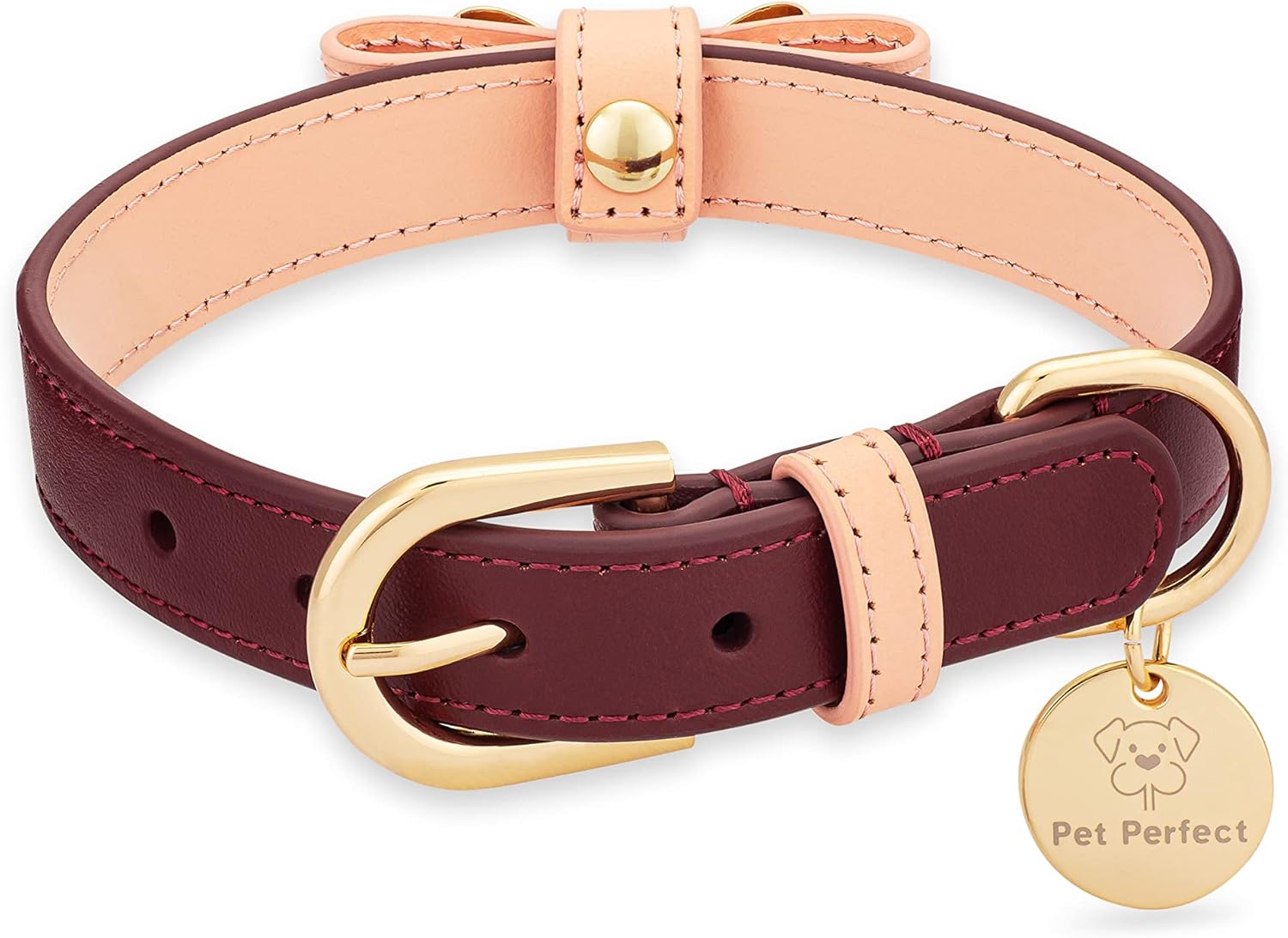 Luxury Italian Leather Dog Collar With Bow - Stylish, Durable, Comfortable for Small Medium Large X-Large Dogs (X-Large)