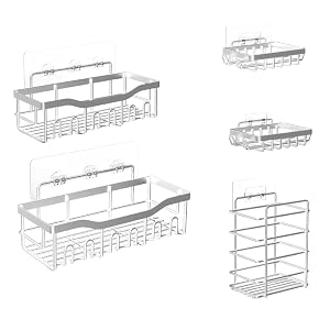Fab Glass and Mirror 5-Pack Shower Caddy Chrome- Shower Organizer Shelves for Efficient Storage Bathroom Caddy for Wall