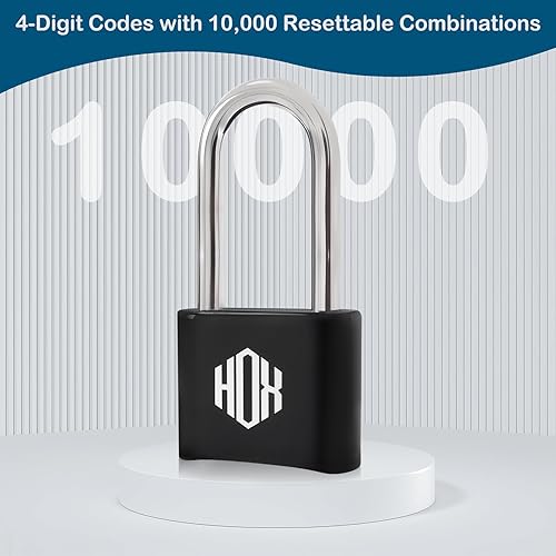 Miniatura 6 de HOX Cerradura de combinación de 4 dígitos resistente, grillete de 2.7 pulgadas de largo, candado impermeable para exteriores para casillero escolar,