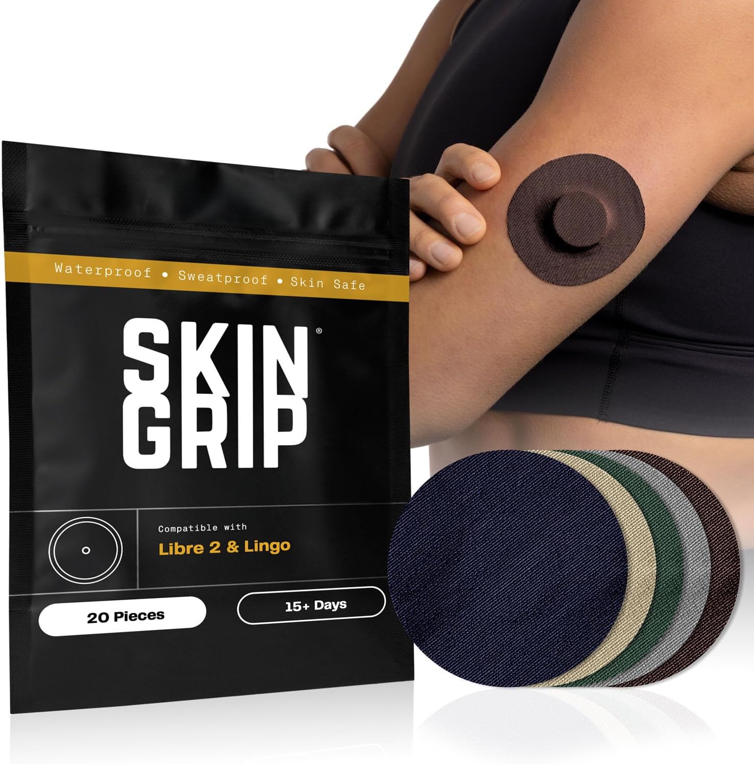 Freestyle Libre 2 Sensor Covers & Lingo CGM - 20 Pack | Waterproof & Sweatproof Patch, 15+ Days of Strong Grip, Pre-Cut Medical Tape, Continuous Glucose Monitor Patch, Basics Pack