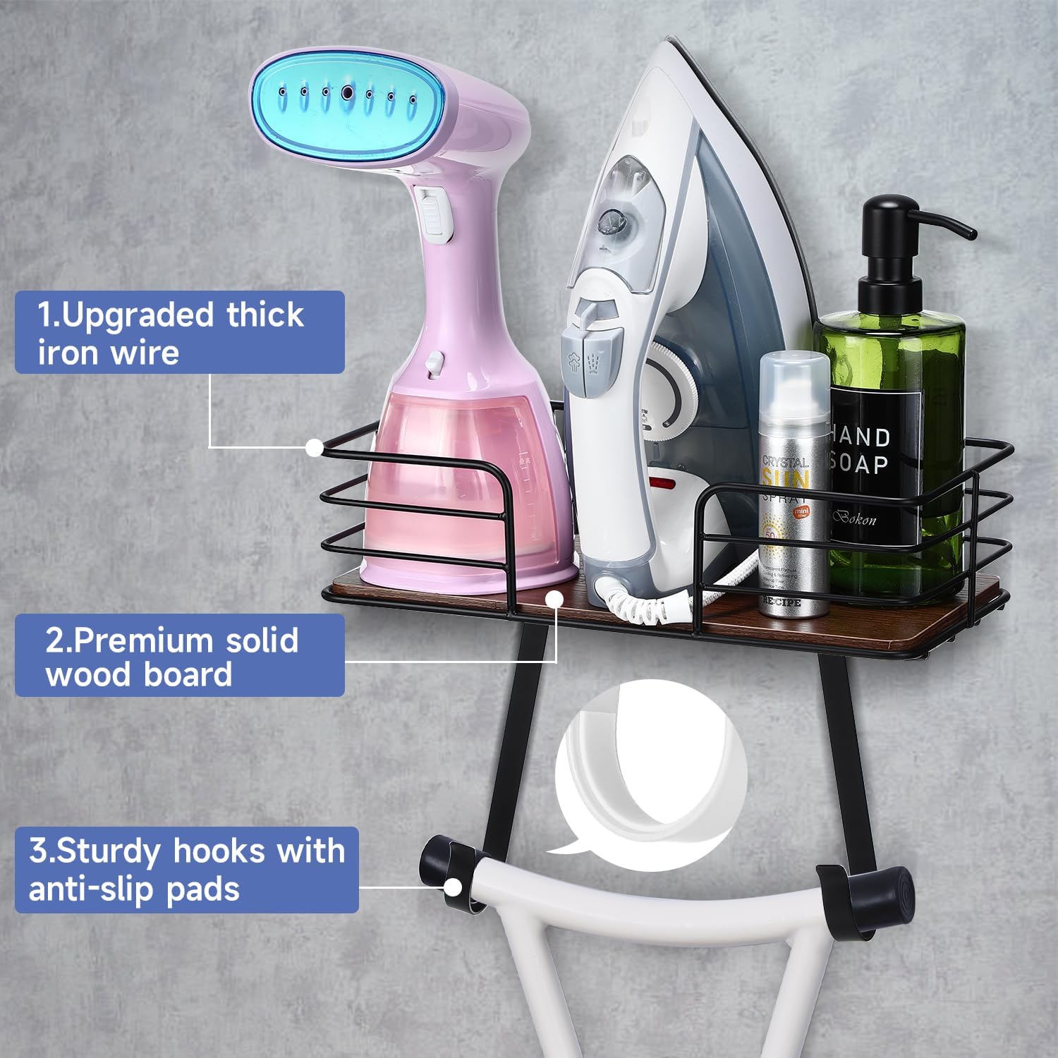 Ironing Board Holder Wall Mount Laundry Room Hanging Iron and Ironing Board Hanger Storage Laundry Room Decor and Organization Fit Most Ironing Boards leg's(Included T&V Shaped)-Black