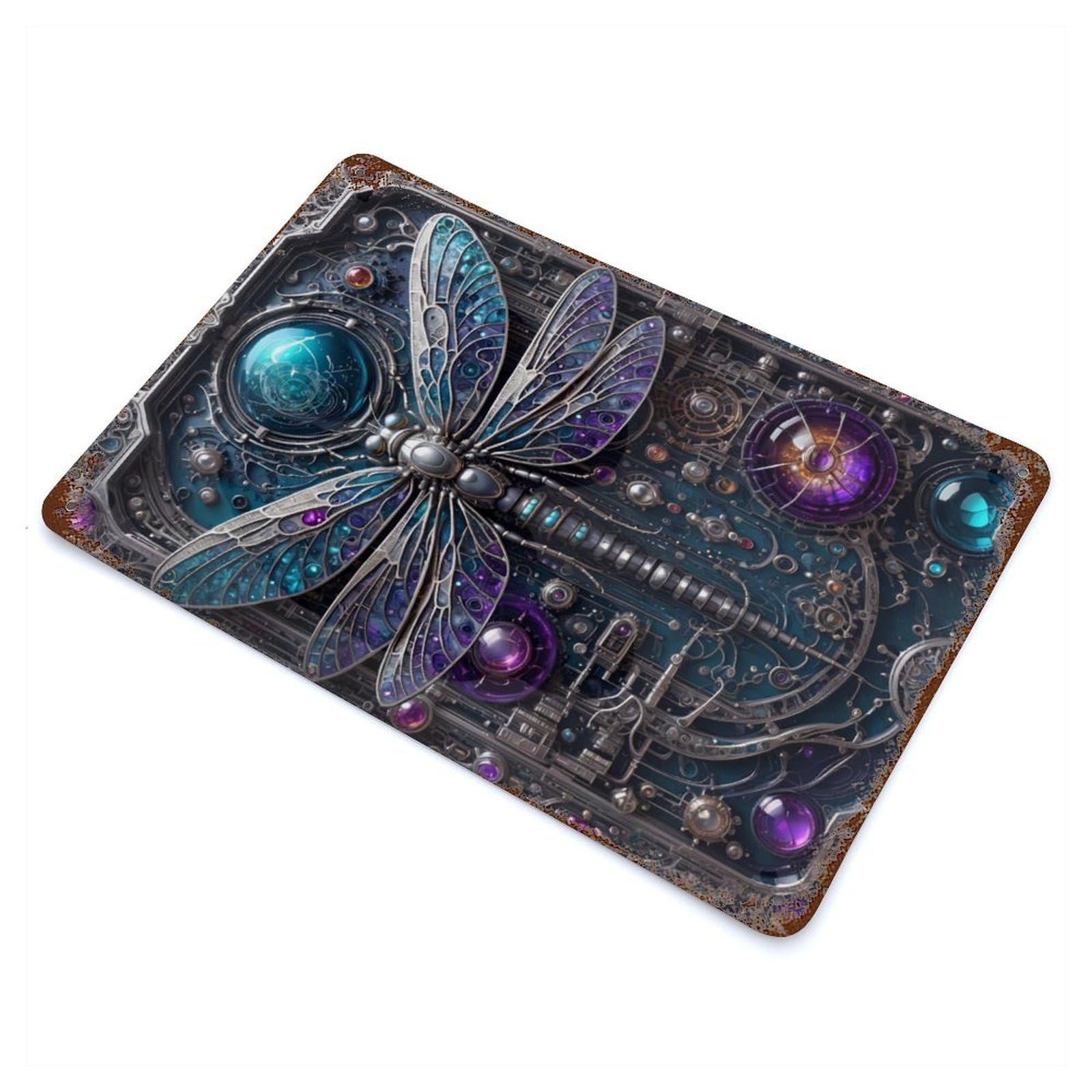 Steampunk Dragonfly Distressed Metal Wall Sign 11.8"x7.9", Ideal for Cafe, Home Bar And Lounge Decor