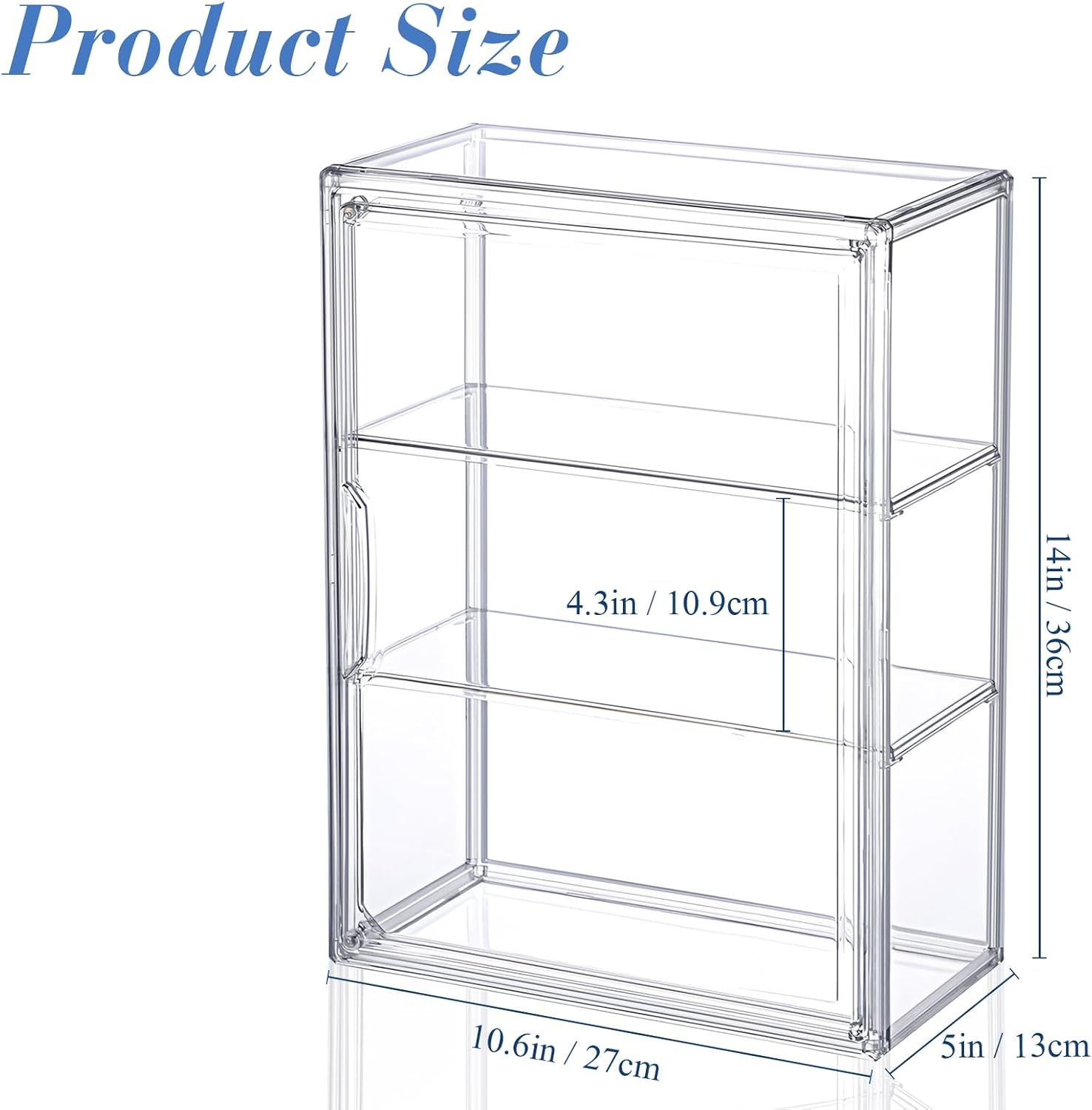 Clear Acrylic Display Case 3 Tier Display Shelf Storage Boxes Cabinet Organizer with Magnetic Door for Figures Toys (4 Pcs，Clear)