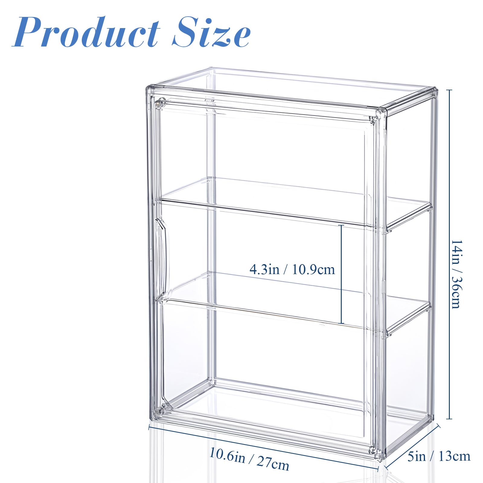 Wonderjune 6 Pcs Clear Acrylic Display Case 3 Tier Clear Display Shelf Storage Boxes Cabinet Organizer with Magnetic Door for Figures Mini Toys