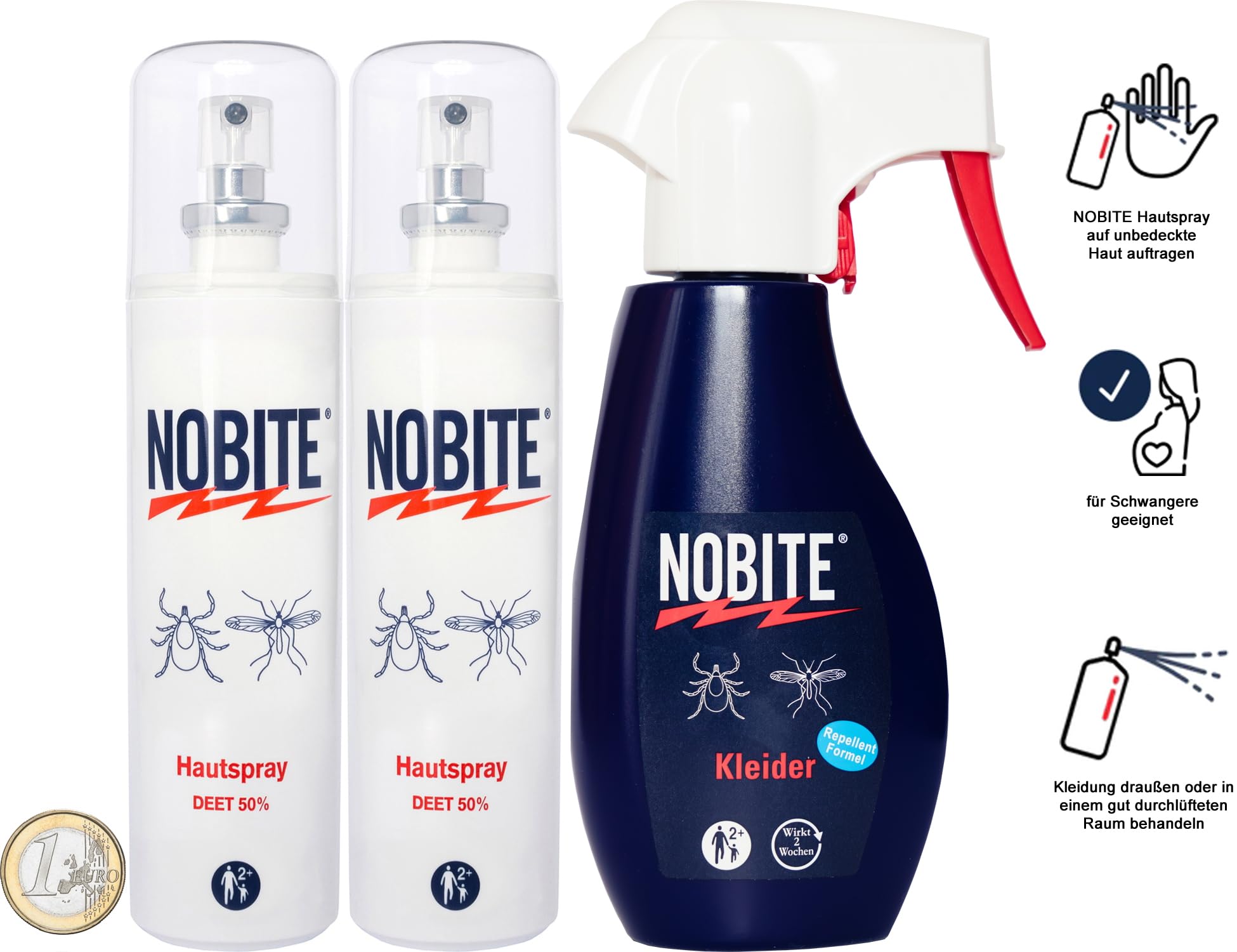 NOBITE Insektenschutz Set 3-teilig mit Kulturtasche – DEET 50% Mückenspray