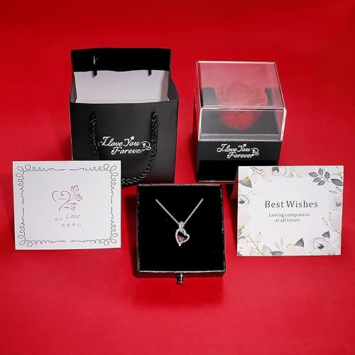 Miniatura 4 de Iefil Regalos para mamá con rosa roja preservada, plata de ley 925, collar de piedra natal de corazón de rosa, joyería para mamá, regalos del día de