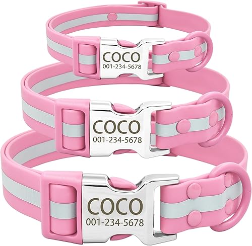 Miniatura 3 de Collar de perro personalizado impermeable y reflectante con placa de nombre, collar de perro de PVC fácil de limpiar con hebilla grabado nombre y