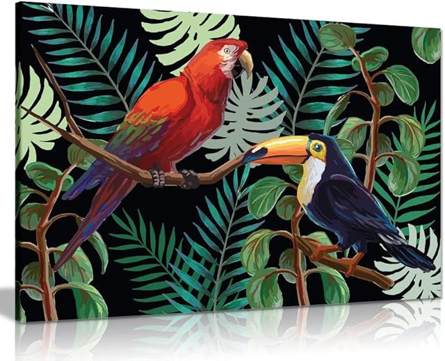 Tropcal Birds & Plants Canvas Wall Art Picture Print (24x16)