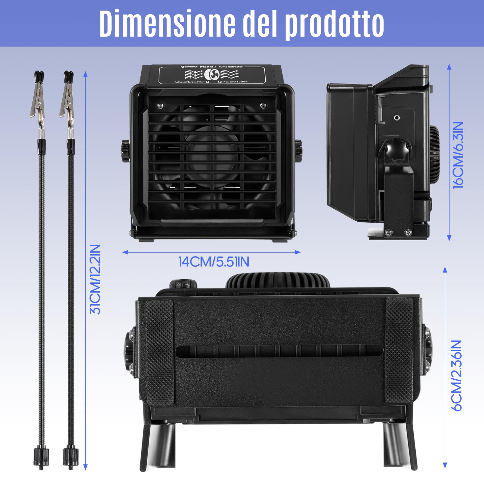 Geevorks Extractor de Humos de Soldadura,Extractor de Humos Para Soldadura,Extracción de Vapor de Soldadura, Ángulo Inclinable con Las Manos,8 Filtros Adicionales
