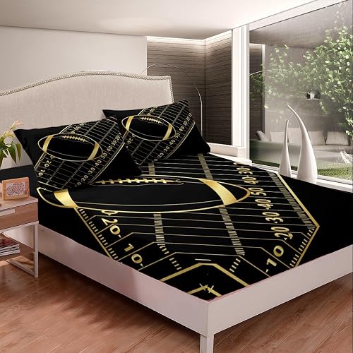 American Football Fitted Sheet Queen Size Geometric Lines Fo