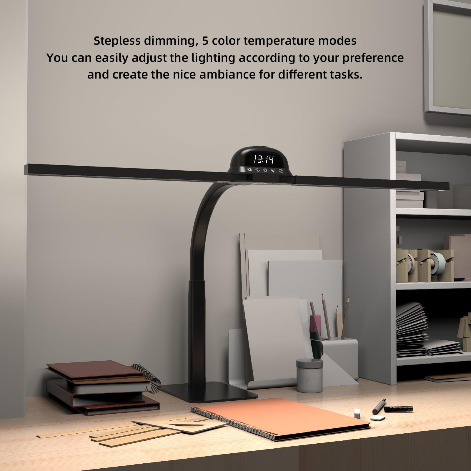 Bewinner Lampada da Scrivania a LED per Casa Ufficio - Lampada da Scrivania a LED da 12 W con Orologio, Lampada da Architetto Accattivante con Base, Lampada da Scrivania a LED (Spina