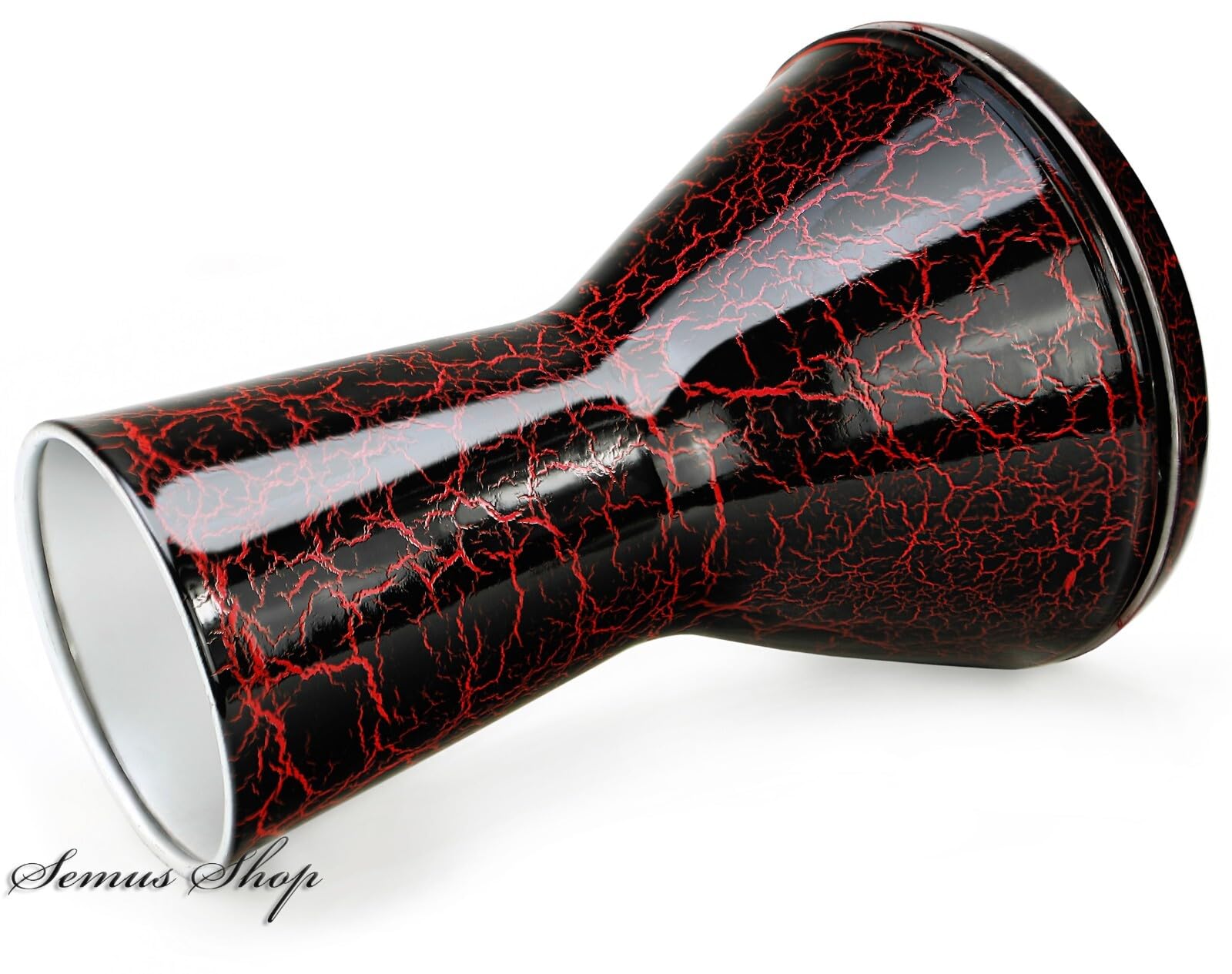 Darbuka bęben 30 cm z odlewu aluminiowego – orientalny instrument perkusyjny z lakierem crackle, czarny/czerwony