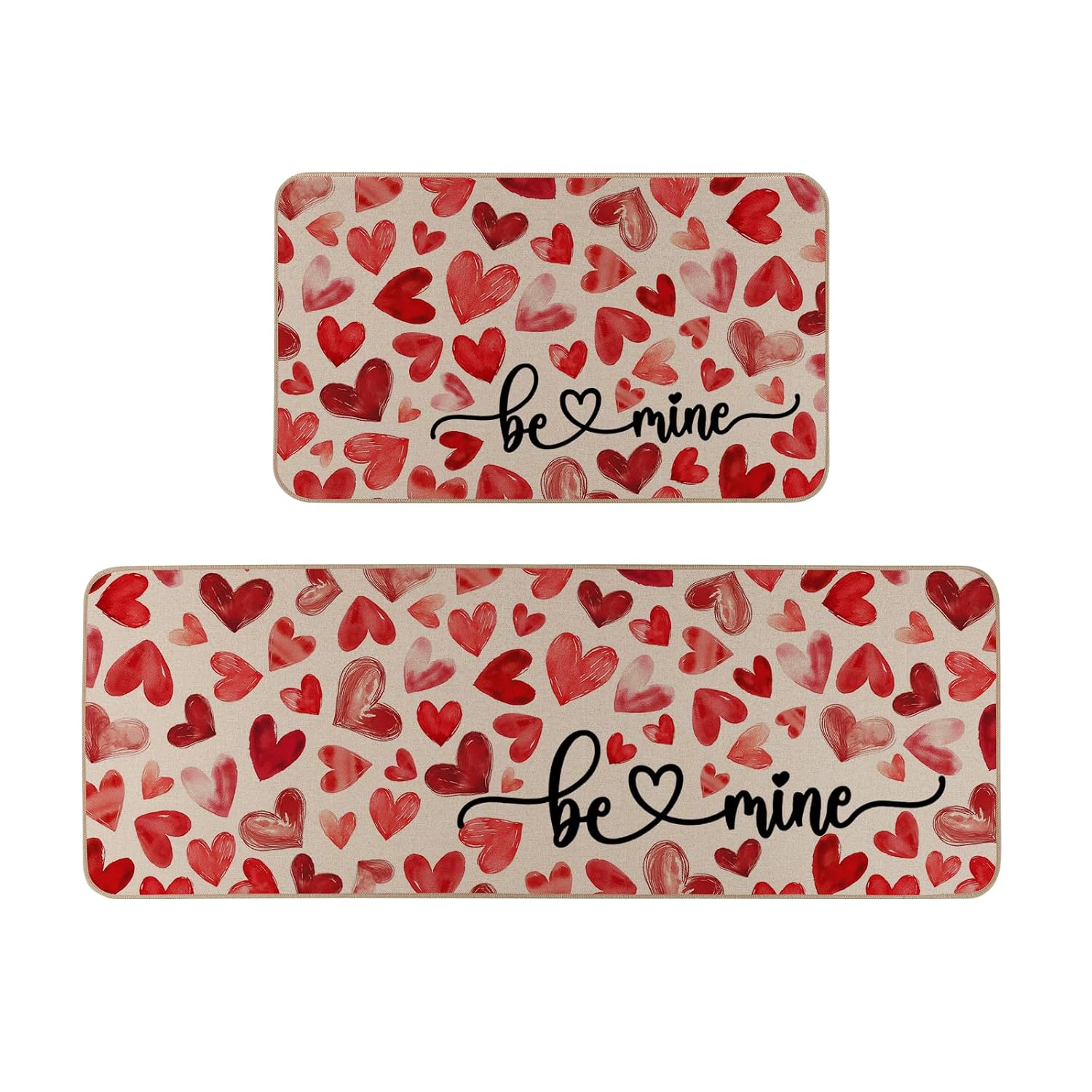 Be Mine Valentines Kitchen Rugs Set of 2 Love Heart Home Decor Low-Profile Kitchen Mats for Floor -