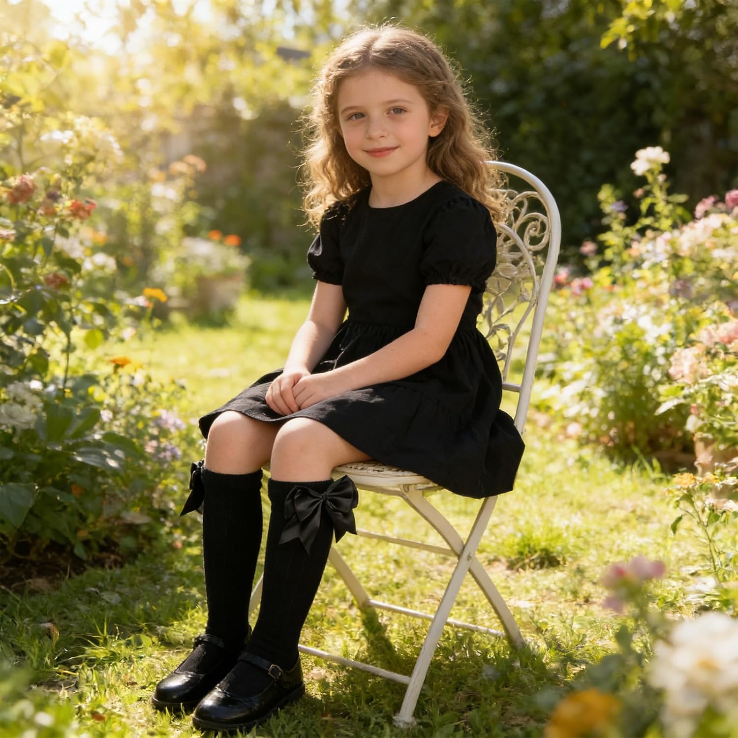 Girl Knee High Socks with Bow - Soft Cotton Long Seamless School Uniform Dress Socks Kids 4-12 Years 3/6 Pack
