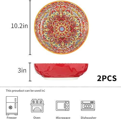 Miniatura 10 de Cuencos grandes bohemios para servir, cuencos de ensalada de frutas de 10.2 pulgadas, platos decorativos para entretenimiento, juego de 2 cuencos de