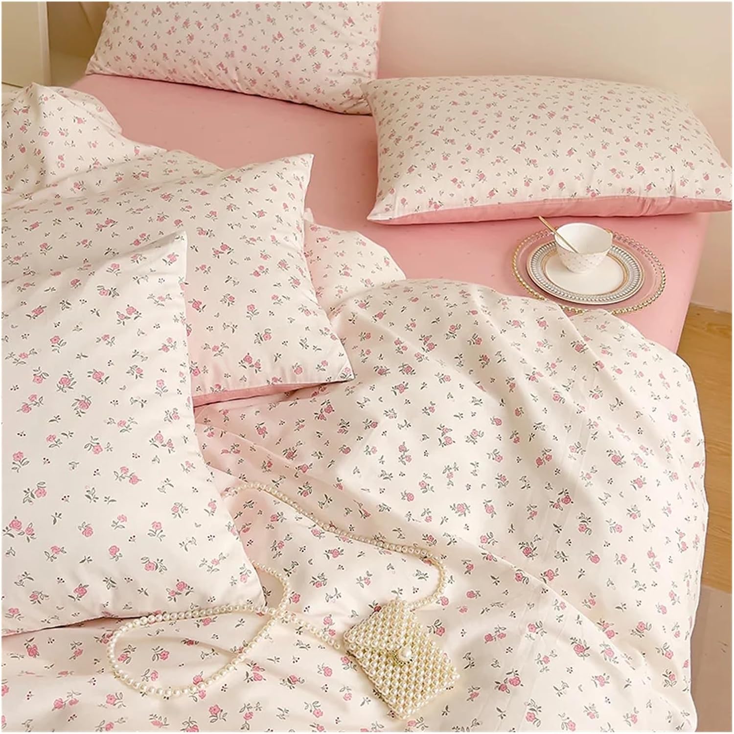 Cotton Small Fresh Floral Bedding Set Single Double Queen Family Size Cotton Flowers Duvet Cover Bed Sheet Pillowcase,Bed