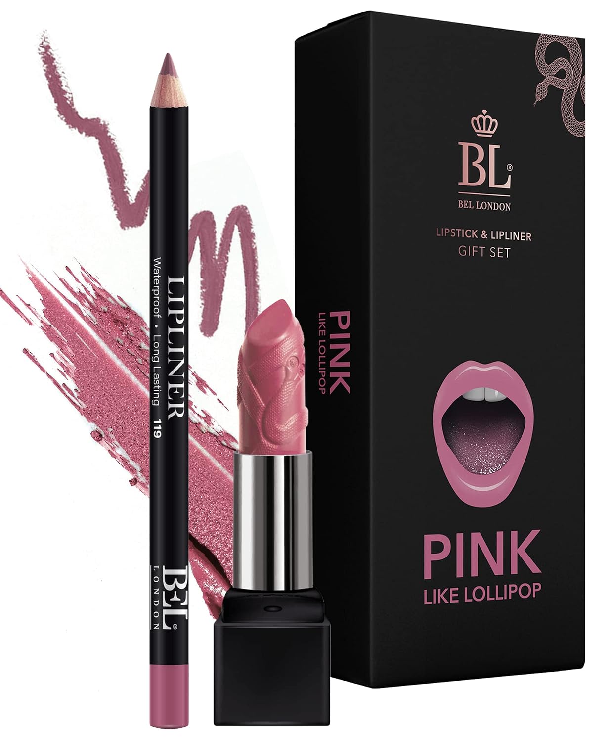 BL Color Matched Lip Liner & Lipstick Set (Pink) - Full-Coverage Argan Long Lasting Lipstick and Lip Liner Set With Natural Oils for Nourishment, Hydration, & Protection - Chemical-Free