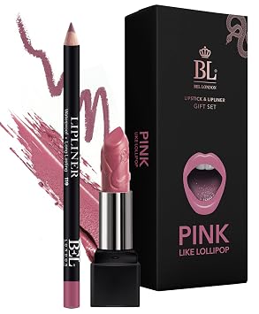 BL Color Matched Lip Liner & Lipstick Set Pink - Full-Coverage Argan Long Lasting Lipstick and Lip Liner Set With Natural Oils for Nourishment, Hydration, Protection - Chemical-Free