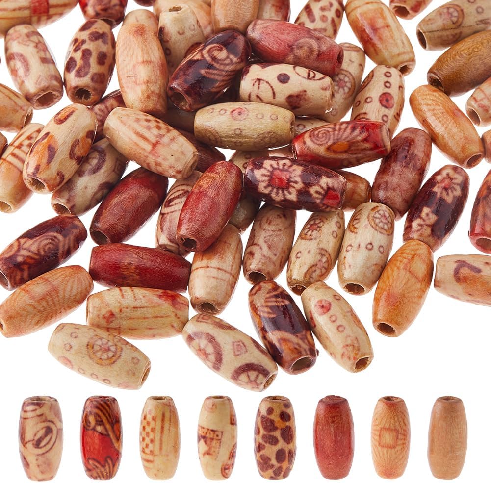 DICOSMETIC 350Pcs Wooden Beads Oval Spacer Beads 14x8mm Macrame Beads Large Hole Beads Handmade Crafts Loose Beads Printed Wood Beads for DIY Bracelet Jewelry Making Party Decor